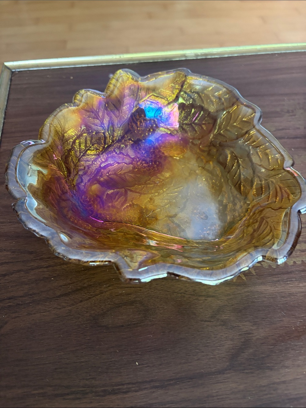 Vintage Indiana Glass Loganberry Leaf Marigold Carnival Glass Bowl Iridescent
